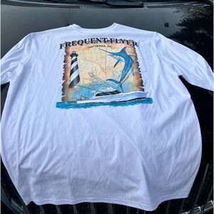 Denali white shirt with colorful deep sea fishing graphics 2x, XXL